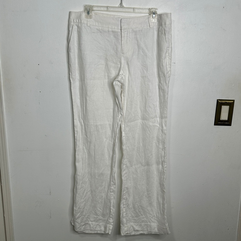 Banana‎ Republic White Linen Wide Leg Herringbone Trousers Pants Womens Size 10